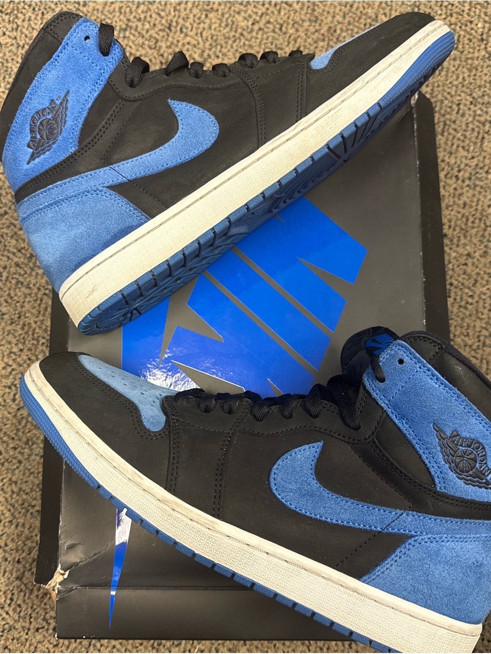 Jordan 1 Retro High OG Royal Reimagined- Black and Blue Suede Sneakers